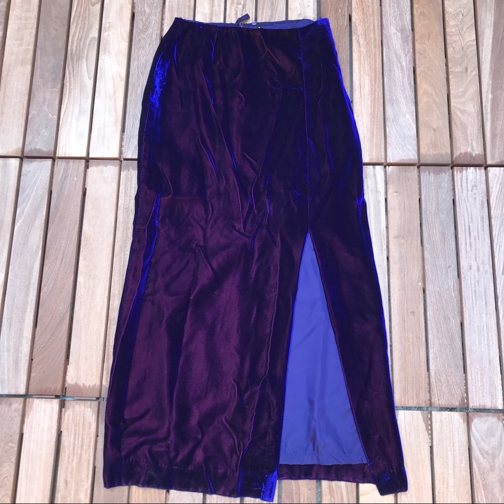 Vintage Blue Velvet Side Slit Size 8 Skirt